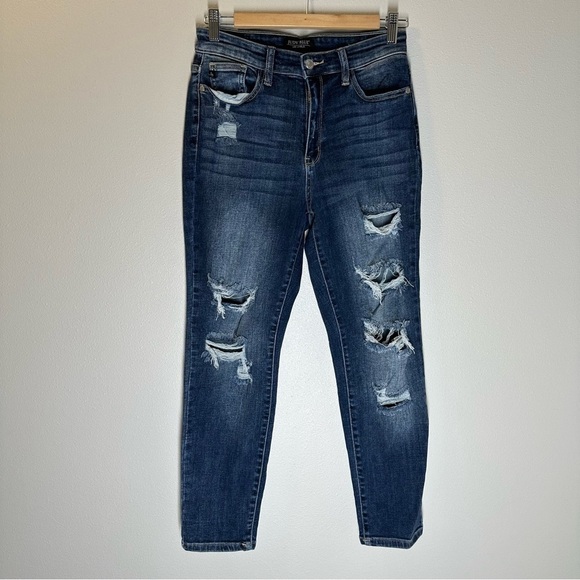 Judy Blue Dark Wash Distressed Boyfriend Jeans Size 27 Women’s High Waisted - Picture 2 of 12